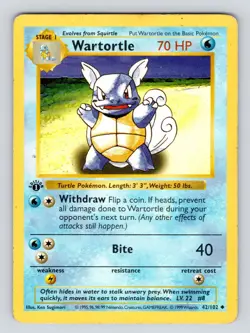 MP* Pokemon Card - Wartortle 1st Edition Base Set (Shadowless) 42/102 Uncommon - Image 1
