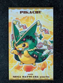 2016 Pokemon PONCHO-WEARING PIKACHU (RAYQUAZA) XY Promo Business Card Stamped JP - Image 1