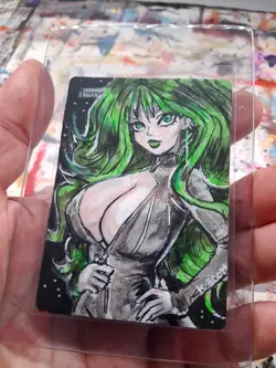 Altered Mtg Hand Painted Anime Girl One Of A Kind Forest Green Cyberpunk Girl - Image 2