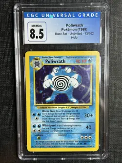 1999 Pokemon TCG Base Set Unlimited Poliwrath HOLO RARE 13/102 - CGC 8.5 - Image 1