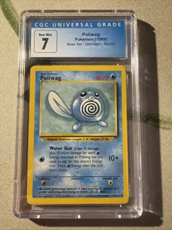 Pokemon Poliwag Card Base Set Common Unlimited CGC 7 - Image 1