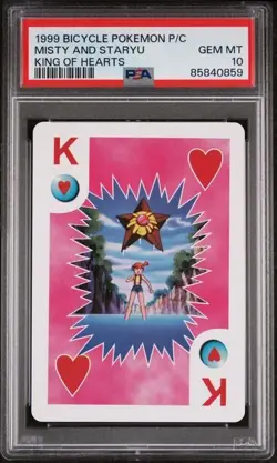 PSA 10 Misty & Staryu King of Hearts 1999 Bicycle Playing Card Pokemon Pop 7 - Image 1