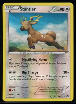 2016 XY - BREAKpoint Stantler Reverse Holo Pokemon Card #91 - Image 1