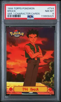 1999 TOPPS POKEMON SERIES 1 CHARACTER CARDS #TV4 BROCK PSA 8 - Image 1