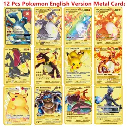 Pokemon English Metal Card Anime Pikachu Charizard Mewtwo Blastoise Vmax Shiny - Image 1