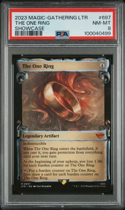 2023 MAGIC: THE GATHERING TALES OF MIDDLE-EARTH SHOWCASE #697 THE ONE RING PSA 8 - Image 1
