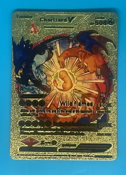 Pokemon Gold Foil Fan Art Card CHARIZARD V Wild Flames - Image 1