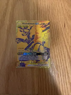 Pokemon Pikachu and Zekrom GX Tag Team Gold Full Art Promo Card SM248 - Image 1