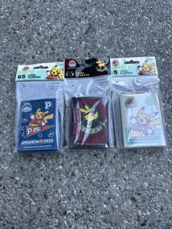Pokemon World Championships 2025 Anaheim Set Of 3 Card Sleeves 65 Each In Hand - Image 1
