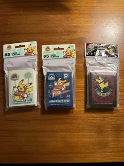 Pokemon World Championships 2025 Anaheim Set Of 3 Card Sleeves 65 Each In Hand - Image 1