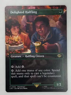 LTR Delighted Halfing 402 borderless scene non-foil rare NM MTG LOTR Lord Rings - Image 1