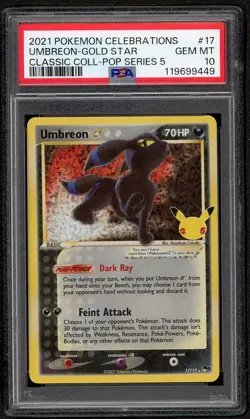 PSA 10 Gold Star Umbreon Pokemon Celebrations 17/17 Pop Series 5 - Image 1