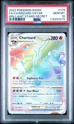 CHARIZARD 2022 POKEMON SWSH BRILLIANT STARS Rainbow 174 VSTAR Secret PSA 10 - Image 1