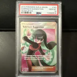 2019 POKEMON SUN & MOON TEAM UP #181 FULL ART * SABRINA'S SUGGESTION * PSA 10 - Image 1