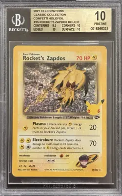 2021 BGS 10 POKEMON 25TH CELEBRATIONS CLASSIC COLLECTION CONFETTI HOLO ZAPDOS - Image 1