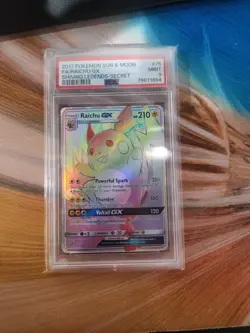 2017 Pokemon S&M Shining Legends #75 Full Art Secret Rare Raichu GX PSA 9 Mint - Image 1