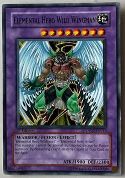 Yu-Gi-Oh! ELEMENTAL HERO Wild Wingman Card Moderate Play 1996 1st ED. DP03-EN011 - Image 1
