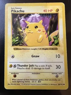 Pokemon TCG Pikachu Red Cheeks Vintage Base Set Card 058/102 Shadowless - Image 1