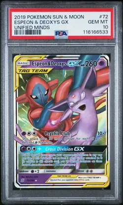 2019 Pokemon Espeon & Deoxys PSA 10 GEM MINT Unified Minds #72 - Image 1