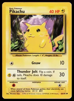 Pikachu 58/102 Common Non Holo Base Set Pokemon Card - Image 1