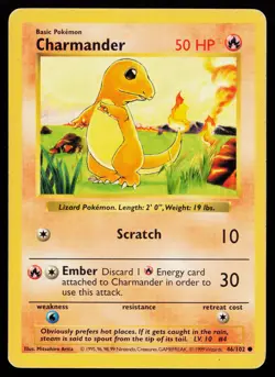 Charmander 46/102 Common Base Set (Shadowless) Pokemon Card - Image 1