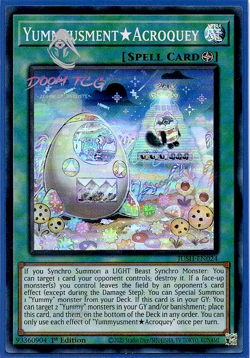 Yugioh! Yummyusment Acroquey JUSH-EN024 (Super Rare) 1st Ed "Yummy Deck Support" - Image 1