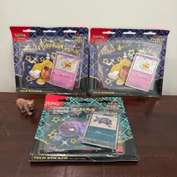 3x Pokemon Paldean Fates Tech Sticker Collection Greavard Maschiff - Sealed - Image 1