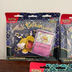 3x Pokemon Paldean Fates Tech Sticker Collection Greavard Maschiff - Sealed - Image 3