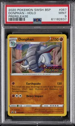 2020 POKEMON SWSH BLACK STAR PROMO PRERELEASE #067 DONPHAN-HOLO PSA 9 - Image 1