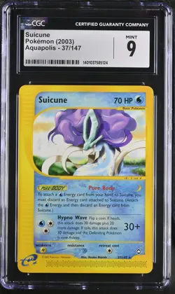 CGC 9 MINT Suicune 2003 Aquapolis 37/147 Rare Pokemon Card psa - Image 1