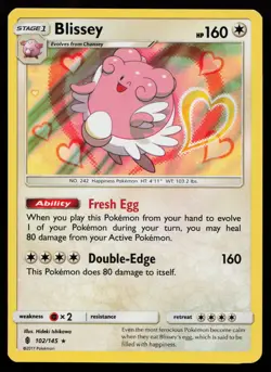 Blissey 102/145 Holo Rare SM - Guardians Rising Pokemon Card - Image 1