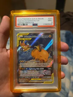2019 Pokemon S&M Unified Minds Raichu/Alolan Raichu Gx 221/236 Full Art PSA 9 - Image 1
