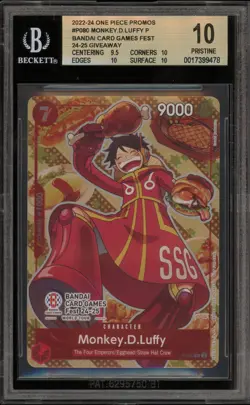 One Piece CCG Monkey.D.Luffy '24-'25 Card Games Fest Promo P-080 BGS 10 Pristine - Image 1