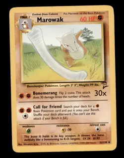 3X Pokemon Card WOTC Marowak (Base Set 2) 52/130 PLAYED Non-Holo Uncommon TCG!!! - Image 1
