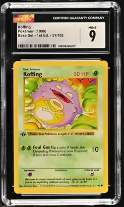 CGC 9 Koffing 1999 Base Set Shadowless 1st Edition 51/102 Pokemon Card psa - Image 1