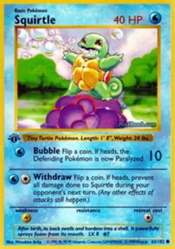 Squirtle - 63/102 - Common - 1st Edition DMG, English Pokemon Base Set - Image 1