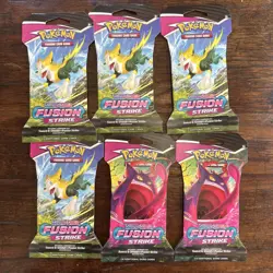 (Set of 6) Pokemon TCG Sword and Shield Fusion Strike Booster Packs - SHIPS FAST - Image 1