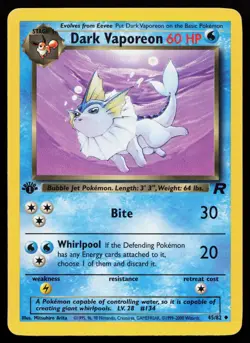 Dark Vaporeon 45/82 Team Rocket 1st Edition Non Holo Pokemon Card - Image 1