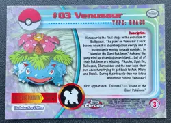 Pokemon #3 Venusaur Card Foil Holo Topps Chrome 2000 TV Animation Series 1 - Image 3