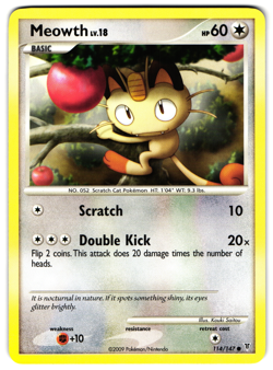 Meowth Lv. 18 - 114/147 - 2009 Common Supreme Victors Pokemon Card NM - Image 1