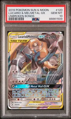 2019 Pokemon SM Unbroken Bonds Lucario & Melmetal GX #120 PSA 10 - Image 1