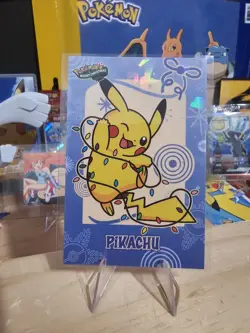 Pokemon Merry Christmas Card Database - Jumping Pikachu With Christmas Lights - Image 1