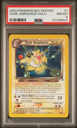 2002 POKEMON NEO DESTINY #1 DARK AMPHAROS-HOLO PSA 8 - Image 1