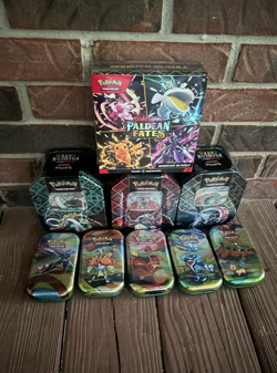 NEW-Pokemon TCG Paldean Fates ex Tins, Booster Box & Vibrant Paldea Mini Tins - Image 1