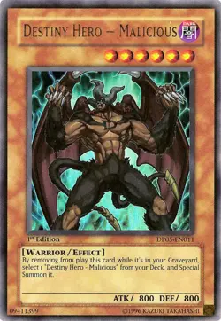 Yugioh! MP Destiny Hero - Malicious - DP05-EN011 - Ultra Rare - Unlimited Editio - Image 1