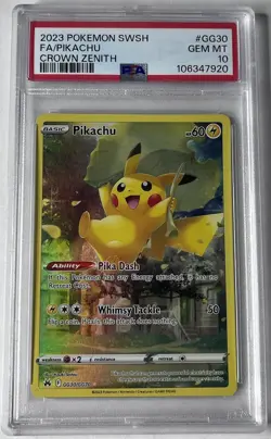 2023 Pokemon Sword & Shield Crown Zenith Pikachu Full Art GG30/GG70 #GG30 PSA 10 - Image 1