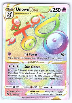 🌀 Unown VSTAR 199/195 Rainbow Secret Rare Holo - Silver Tempest Pokemon TCG 🌀 - Image 1