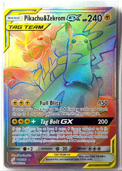 NM - Pokemon Pikachu & Zekrom GX Team Up Card 184/181 Secret Rare Rainbow Holo - Image 1