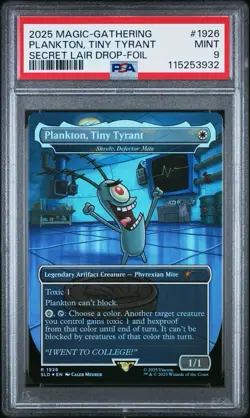2025 Magic The Gathering Secret Lair SpongeBob Plankton Tiny Tyrant Foil PSA 9 - Image 1