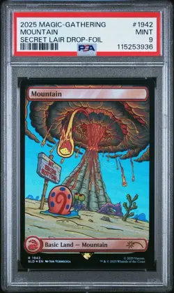 2025 MTG Magic The Gathering SpongeBob Secret Lair Mountain Foil #1942 PSA 8 - Image 1